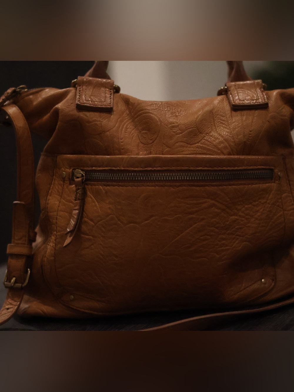 American Rag Cie Genuine Leather Embossed Satchel Shoulder Bag